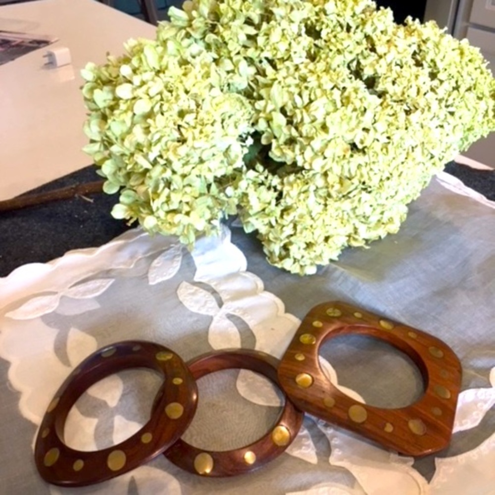 Bangle Bracelets, 3, Wooden with Metal Accents, NWOT